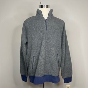 J.Crew Men's Grey and Blue Sherpa Fleece Quarter Zip Sweater Size XL